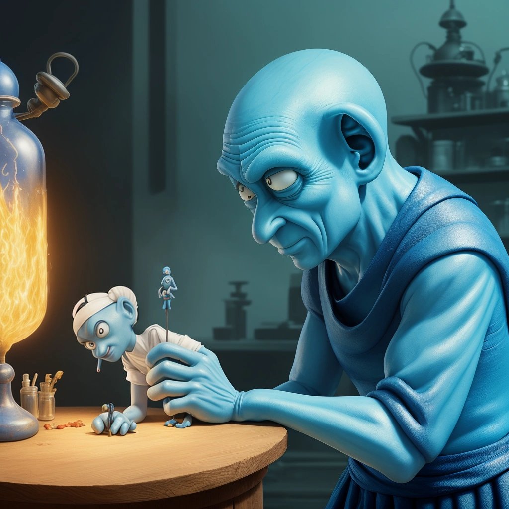 Gargamel creating Smurfette