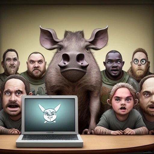 Kneeling Warthog surrounded by followers
