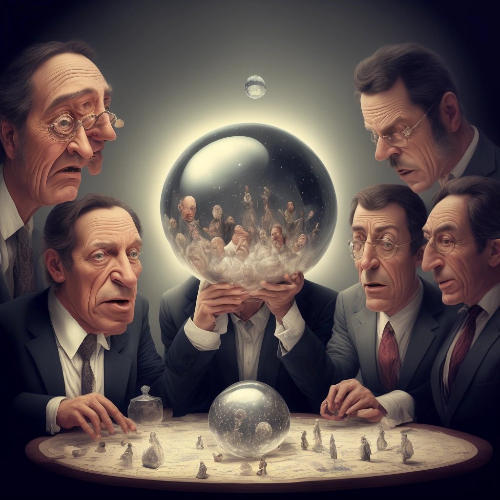 Anxious investors around a crystal ball