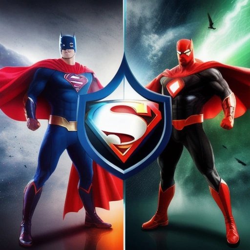 Superhero and villain fighting together