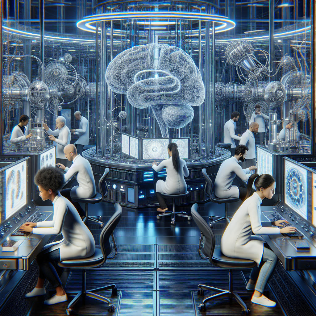 a futuristic laboratory with scientists conducting brain research, high-tech equipment, detailed and high quality, modern neuroscience, advanced technology, photorealistic