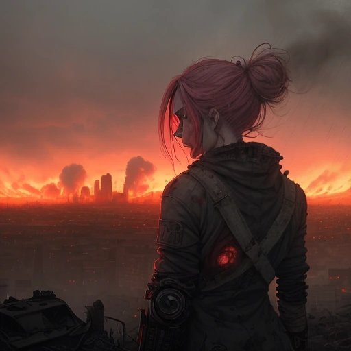 Android overlooks destroyed city
