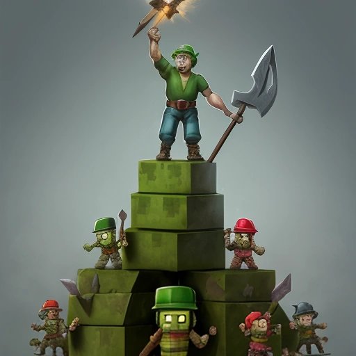 Triumphant miner standing atop defeated creepers