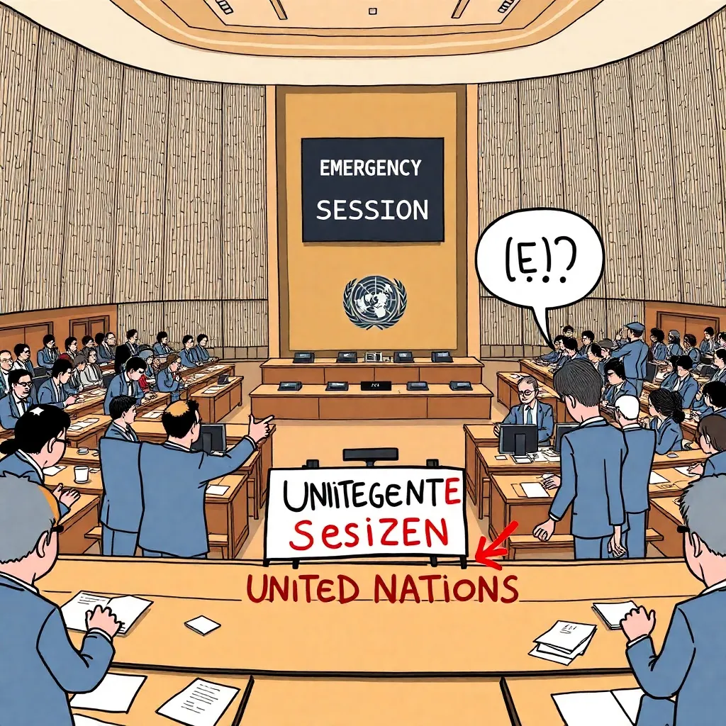 UN emergency session devolves after noticing Es in “United Nations”