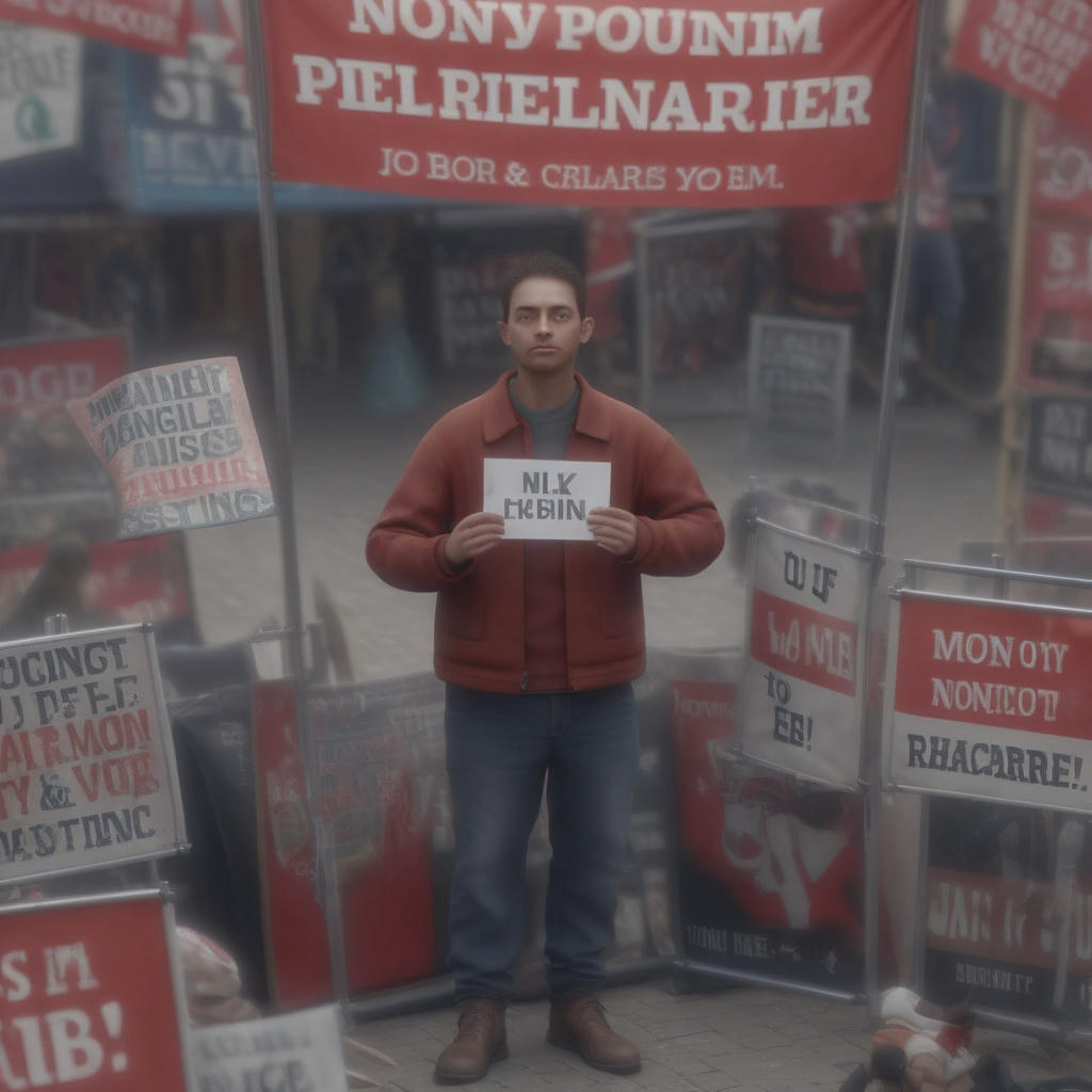 a person holding a sign that says 'my toenail polish is none of your business', surrounded by protest signs and banners, high quality, detailed, realistic, 4k