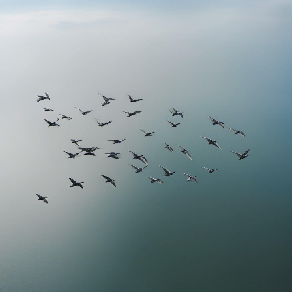 An airborne V formation of geese.