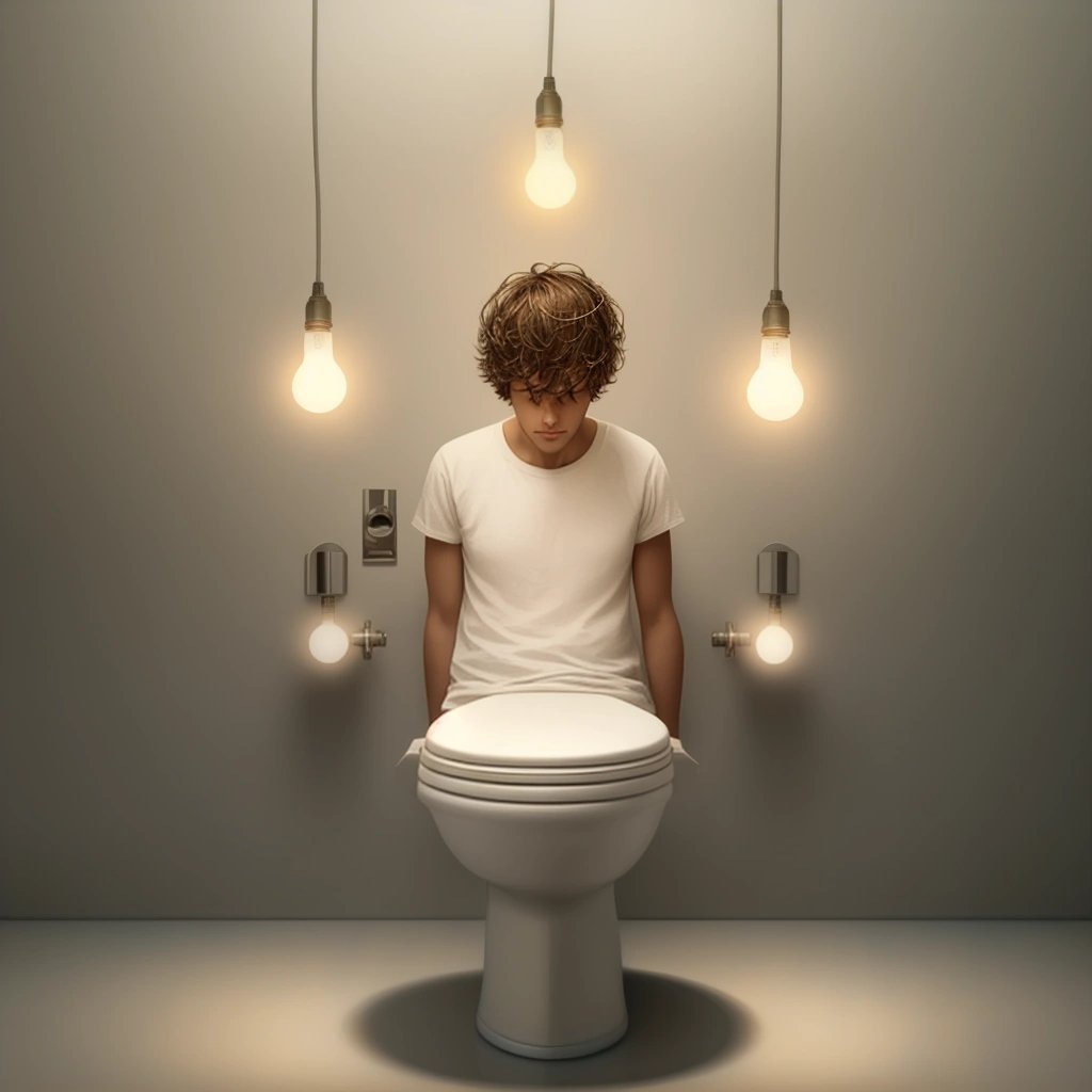 person on the toilet with light bulb ideas