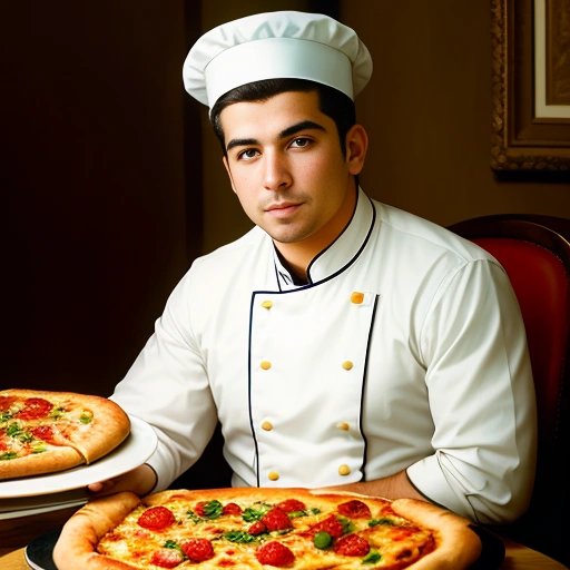 Young Vinny Pizzapasta surrounded by traditional Italian dishes
