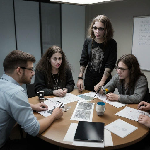 A group of creatives gathered around a table, brainstorming