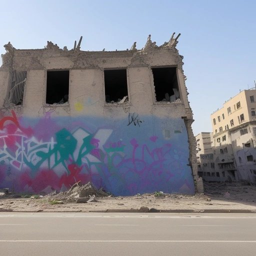 Building covered in graffiti promoting peace