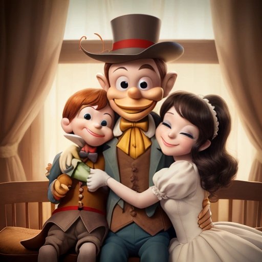 The Johnsons embracing Pinocchio