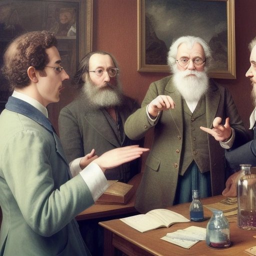 Eccentric scientist arguing with traditional scientists