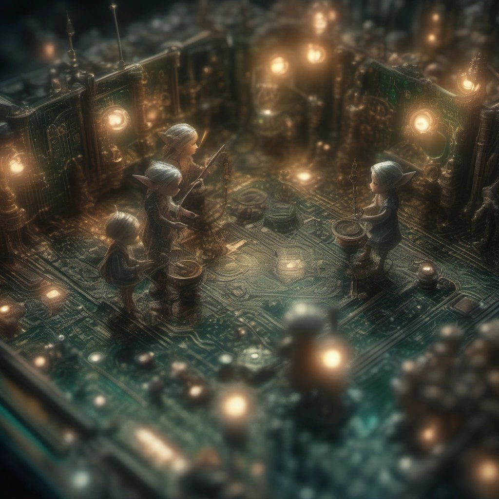 Elves fixing computer