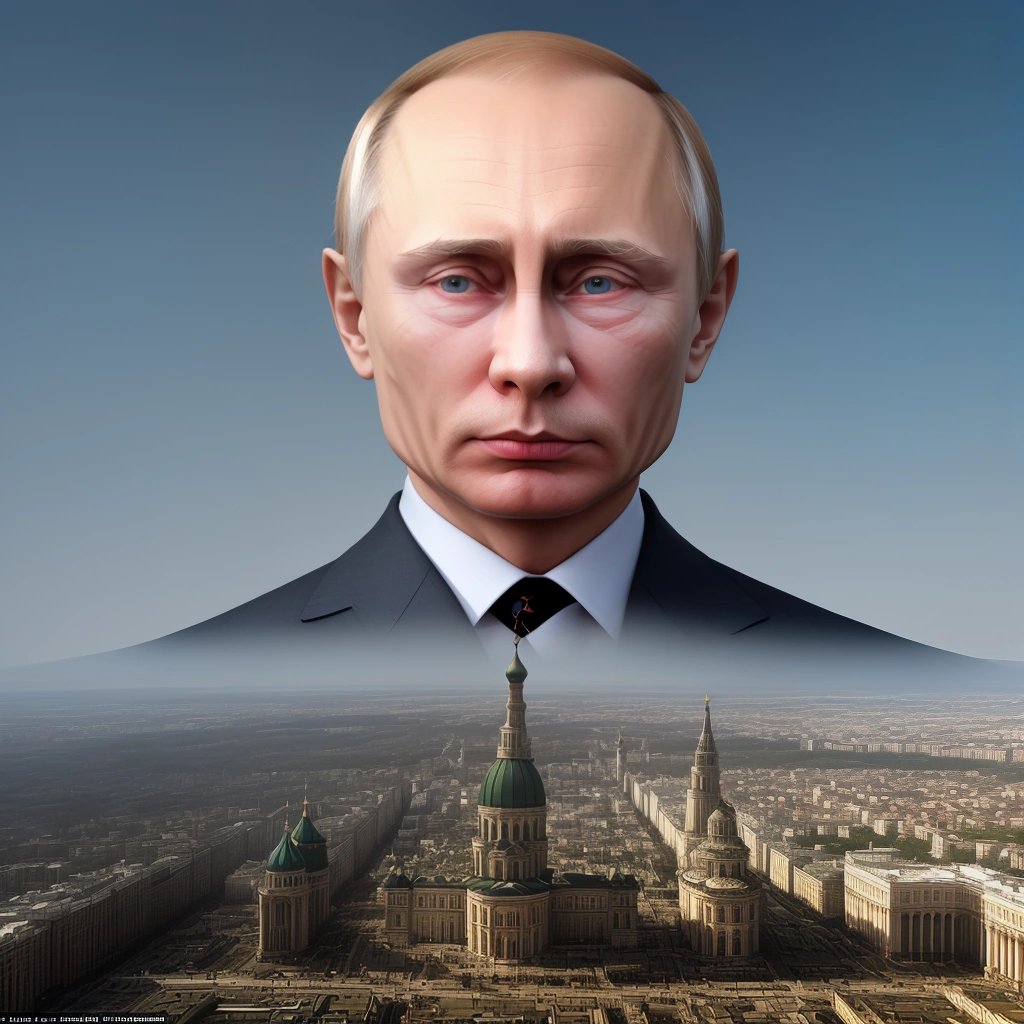 Putin's face superimposed on world landmarks
