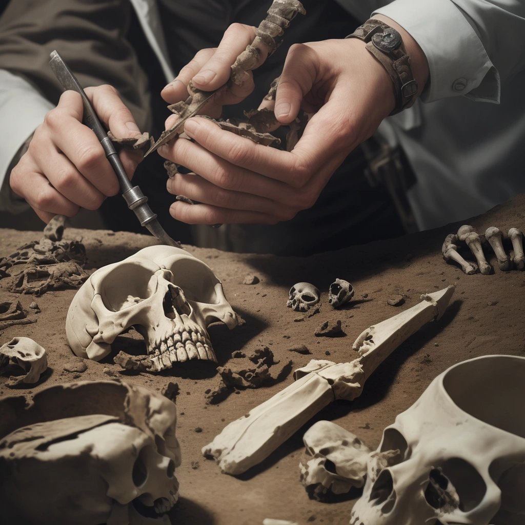 Archaeologist piecing together skeletal remains