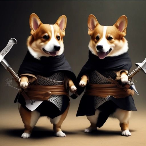Corgis dressed as ninjas
