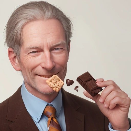 Alun Hill savoring the last bite of his chocolate biscuit