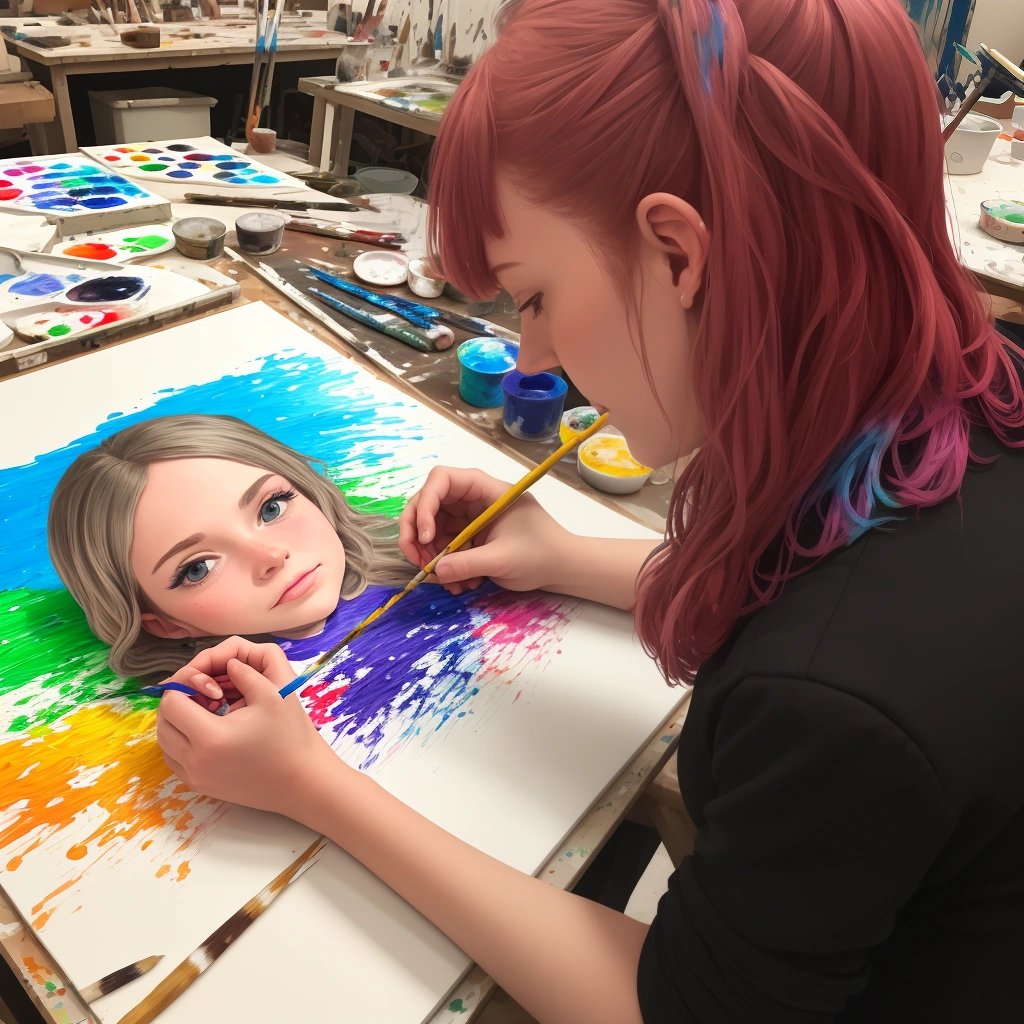 Emma working on a custom painting