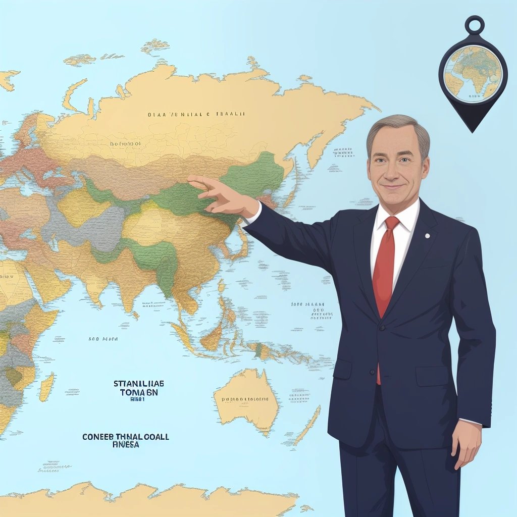 Politician pointing to correct country on world map