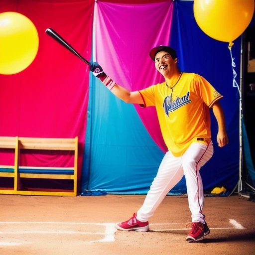 Person swinging a baseball bat with a smile