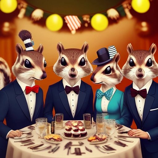 Animals dressed up and having a party