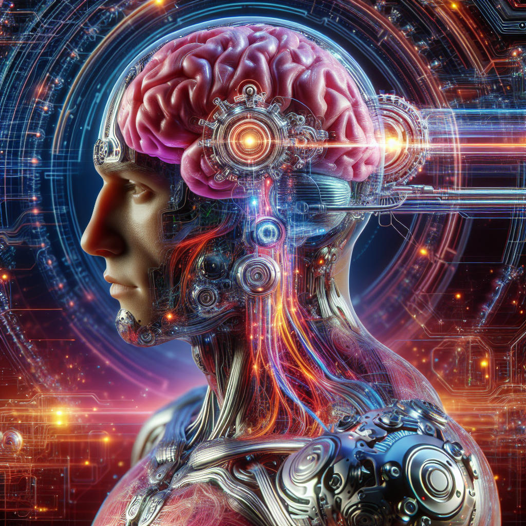 A futuristic depiction of brain-computer interfaces, with a human brain connected to advanced technology, high quality, extremely detailed, vibrant colors, scientific and futuristic