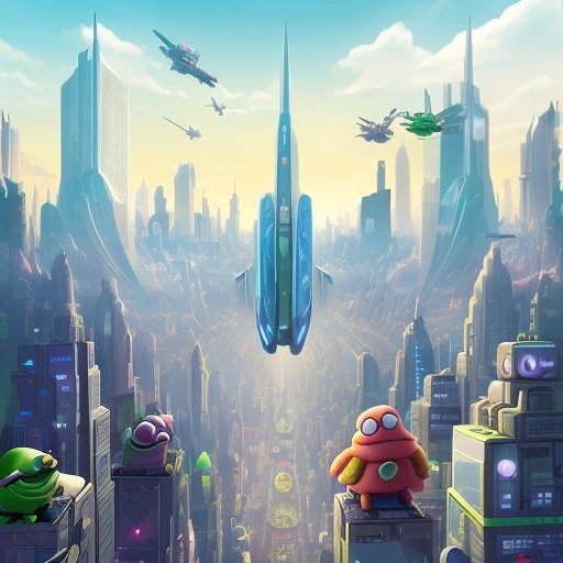 New generation of cartoon characters in futuristic cityscape