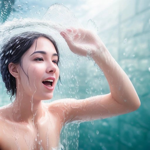 Person showering with wet water