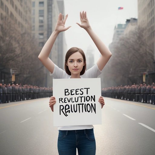 Person holding a 'Revolution!' sign