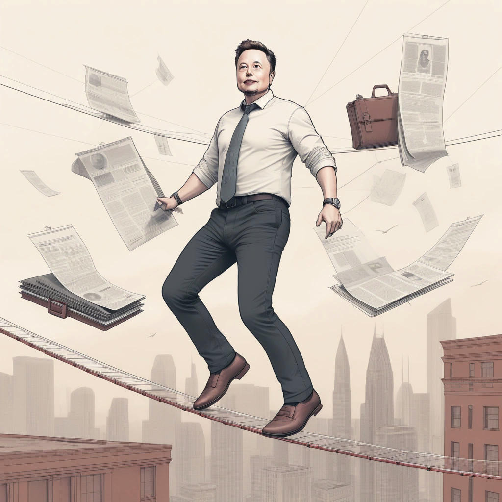 Elon Musk, the master of job juggling, on a tightrope.