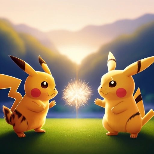 Pikachu facing off against Meowth