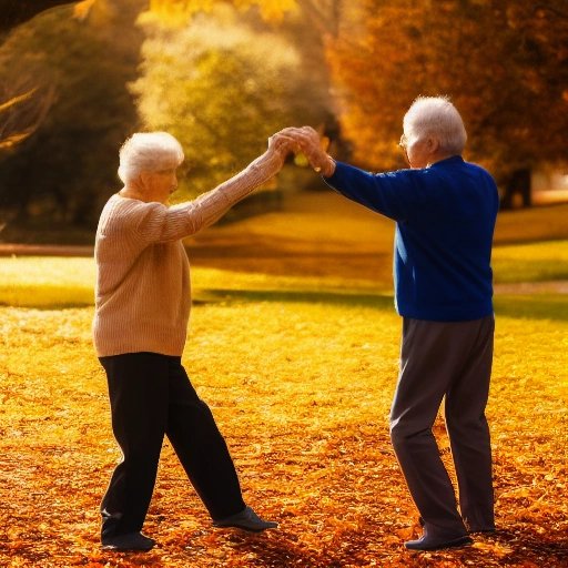 Elderly couple dancing in a park