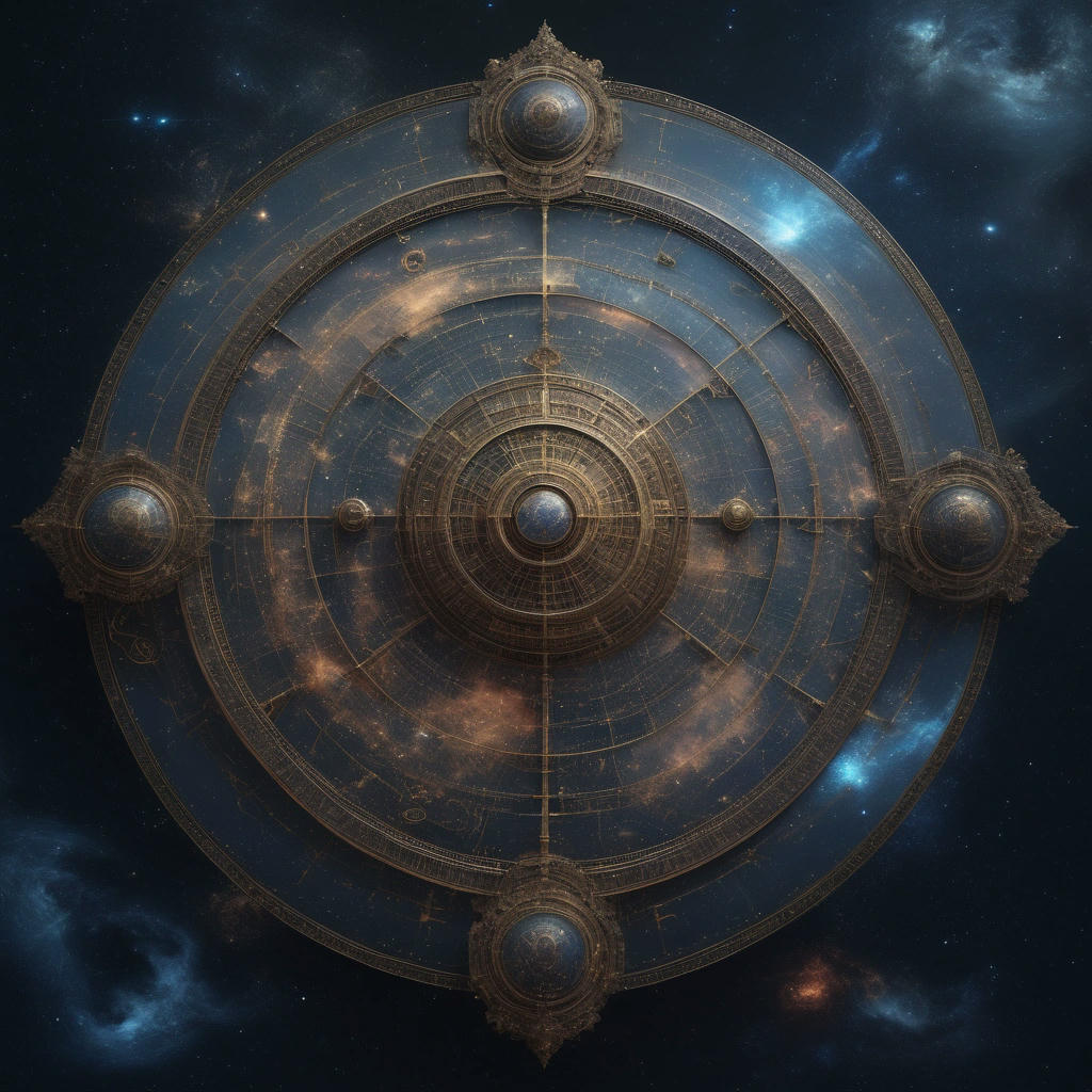 An ancient, ornate map of the multiverse, with swirling clouds of gas and dust, nebulae, and galaxies, adorned with cryptic symbols and celestial markings, hyper-realistic, intricate details, 4k, cinematic lighting, presentable, flamboyant, glorious, bonny, lovely, telegenic, well-favored, elegant, striking, showstopping, appealing