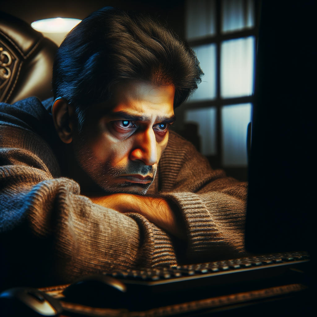 A man sat defeated in front of his computer