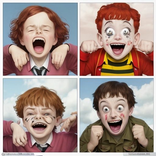 Horrid Henry making funny faces at soldiers