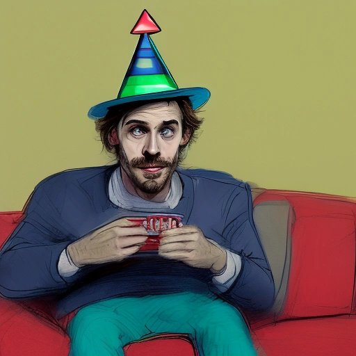 Confused man wearing a party hat