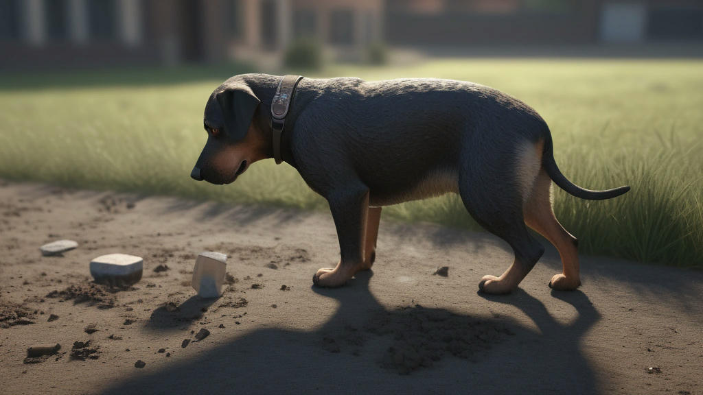 a dog sniffing the ground, high detail, photorealistic, intricate details, realistic lighting, best quality, sense of smell