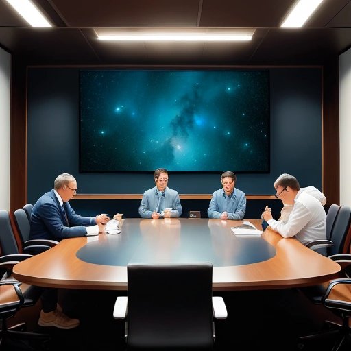 Scientists debating Hubble's discovery in a conference room
