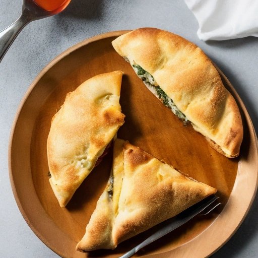 Cut calzone on a plate