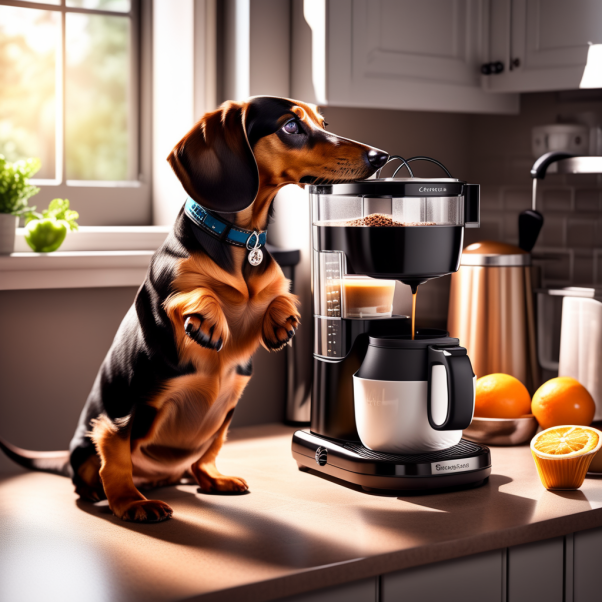 Dachshund making coffee