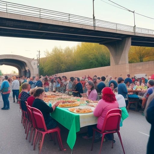 Community potluck under the overpass