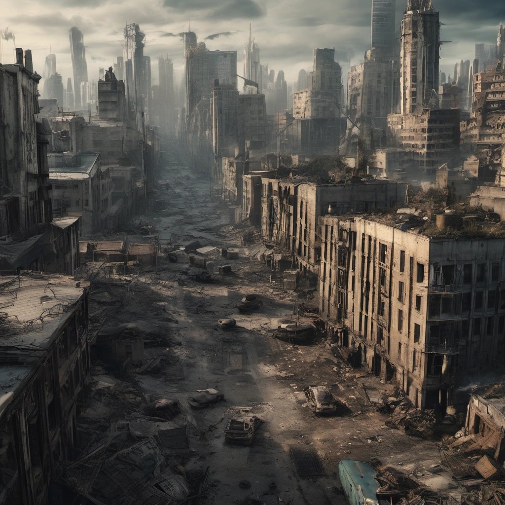 Visually stunning shot of a dystopian cityscape