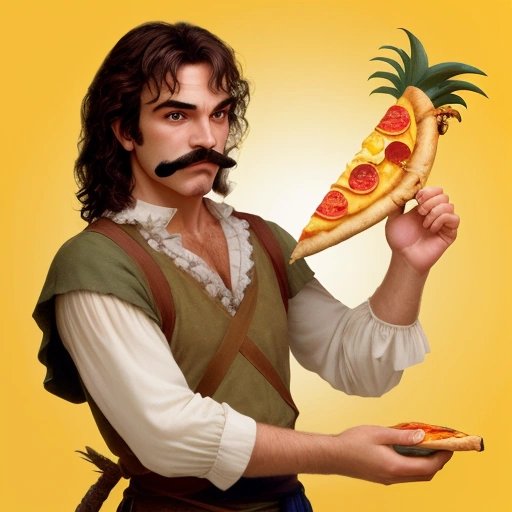 Inigo Montoya with pineapple pizza slice
