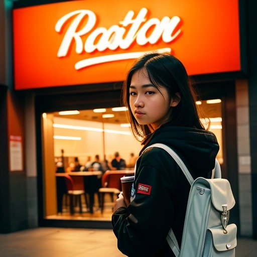 Person looking apprehensive at fast food chain restaurant
