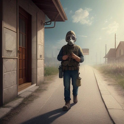 Person with gas mask and for sale sign