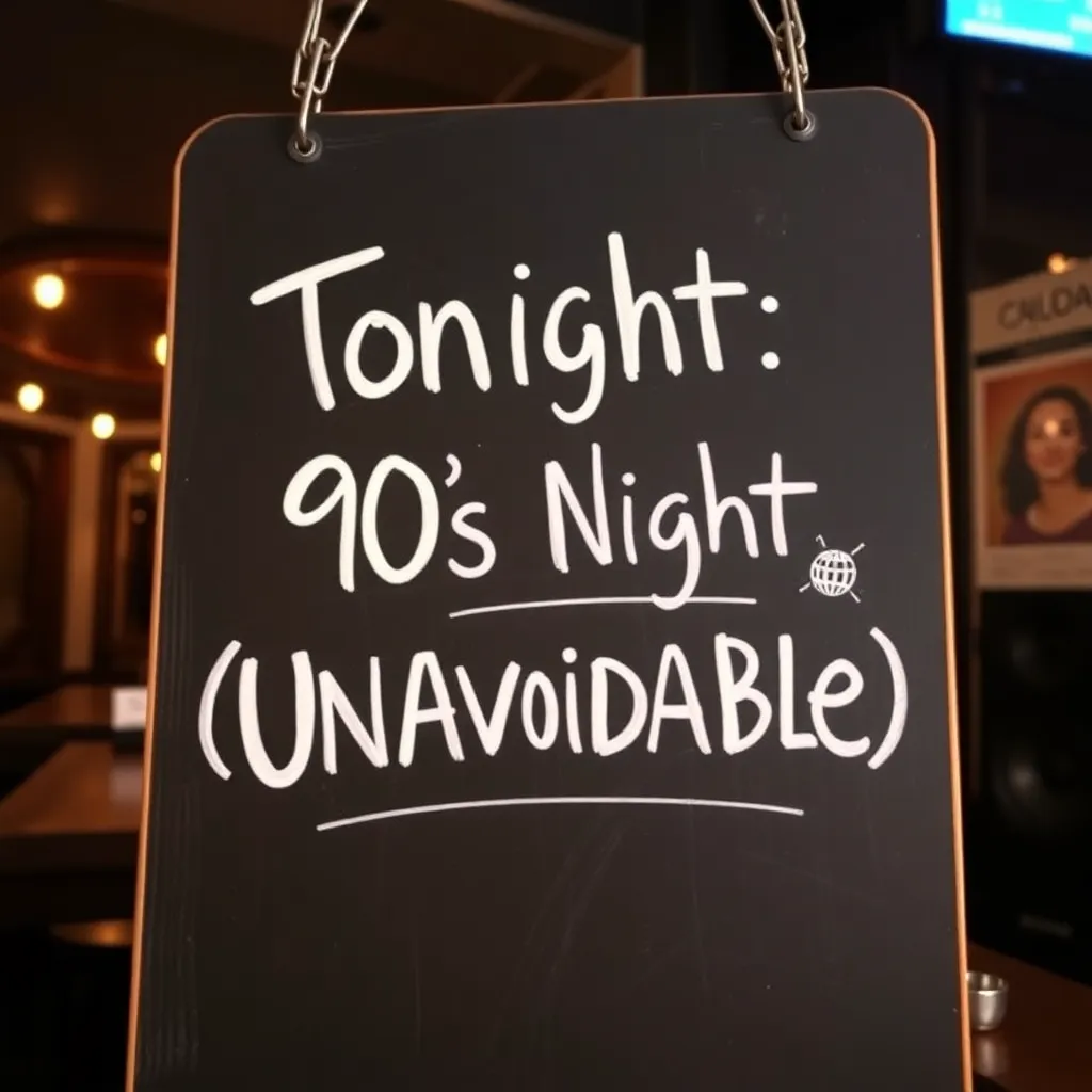 Chalkboard: “Tonight: 90s Night (Unavoidable)”