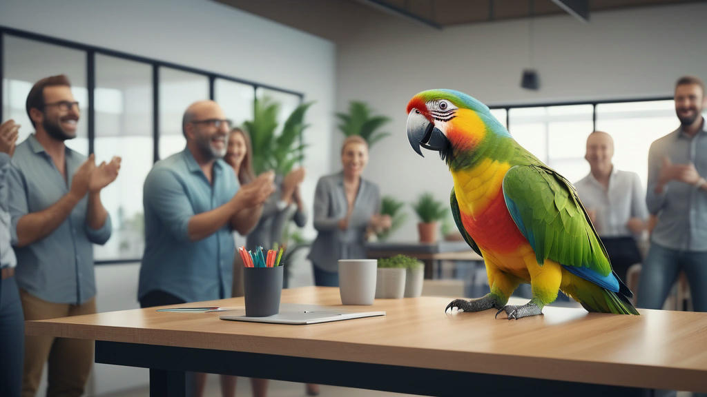 Office meeting with parrot