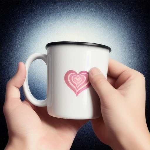 Person holding a mug of coffee with hearts and stars around it