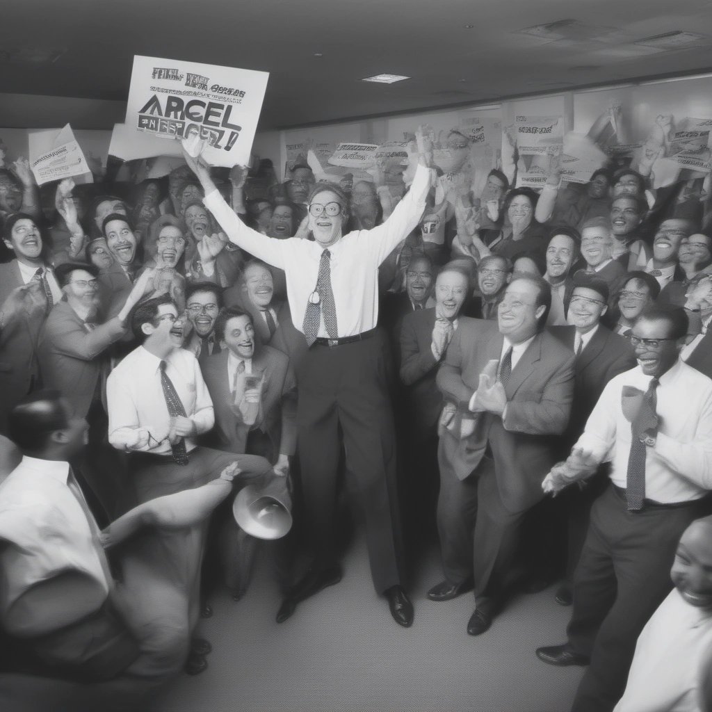 Mr. Harold Hilarious addressing the employees