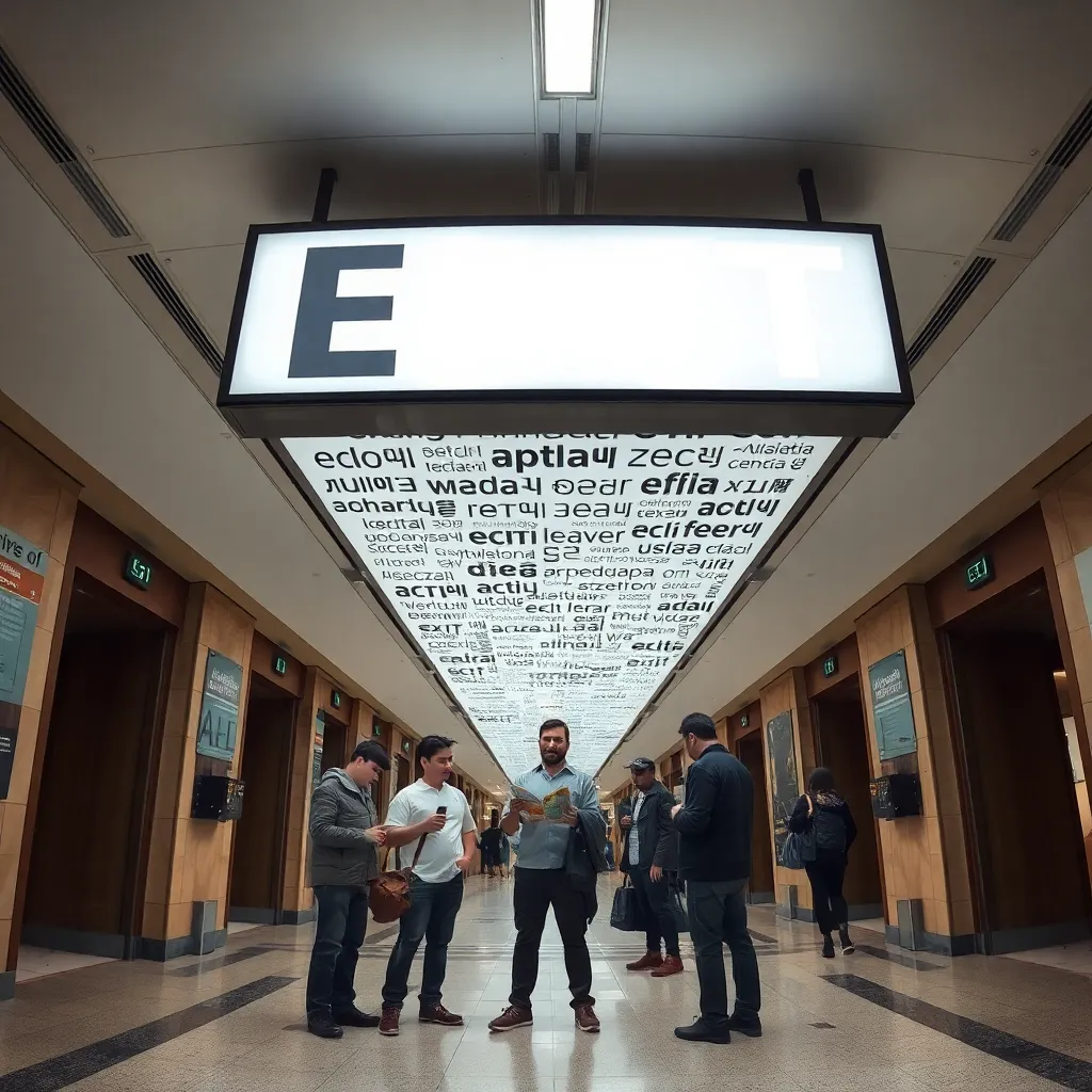 New municipal exit signs where every word is a different language (and nobody can find the way out)